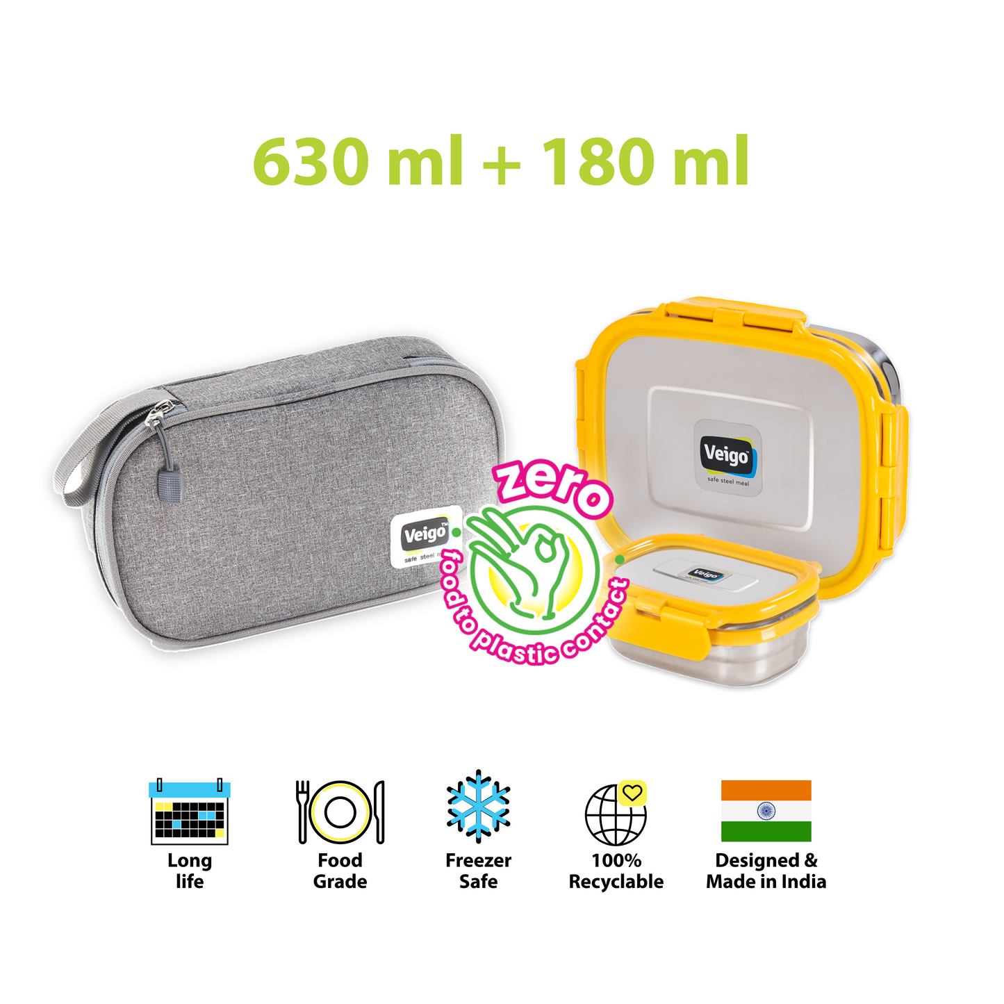 Veigo On The Go - Set of 2 Lunch Boxes in a Flat Pouch
