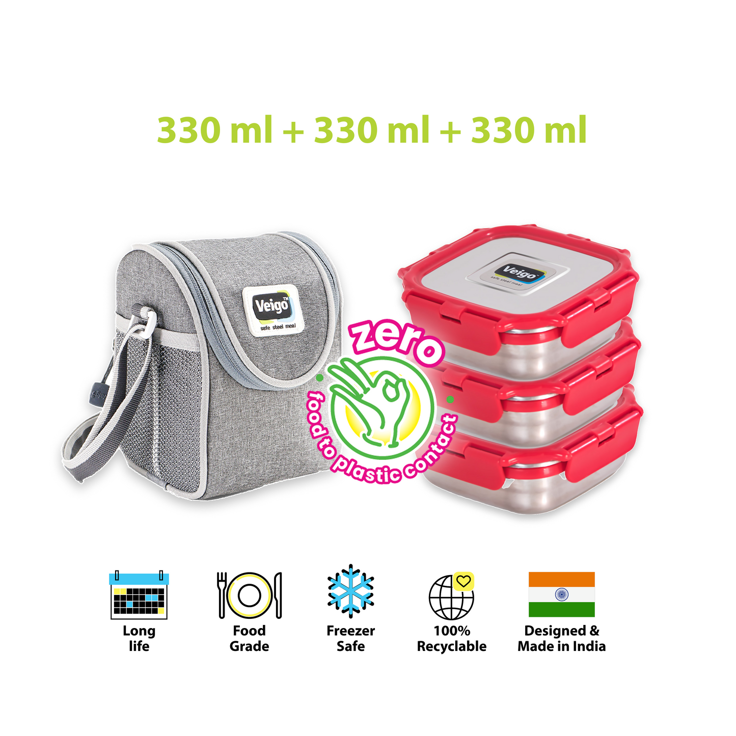 Veigo LunchBoss Combo- Tower of 3 in Lunch Bag