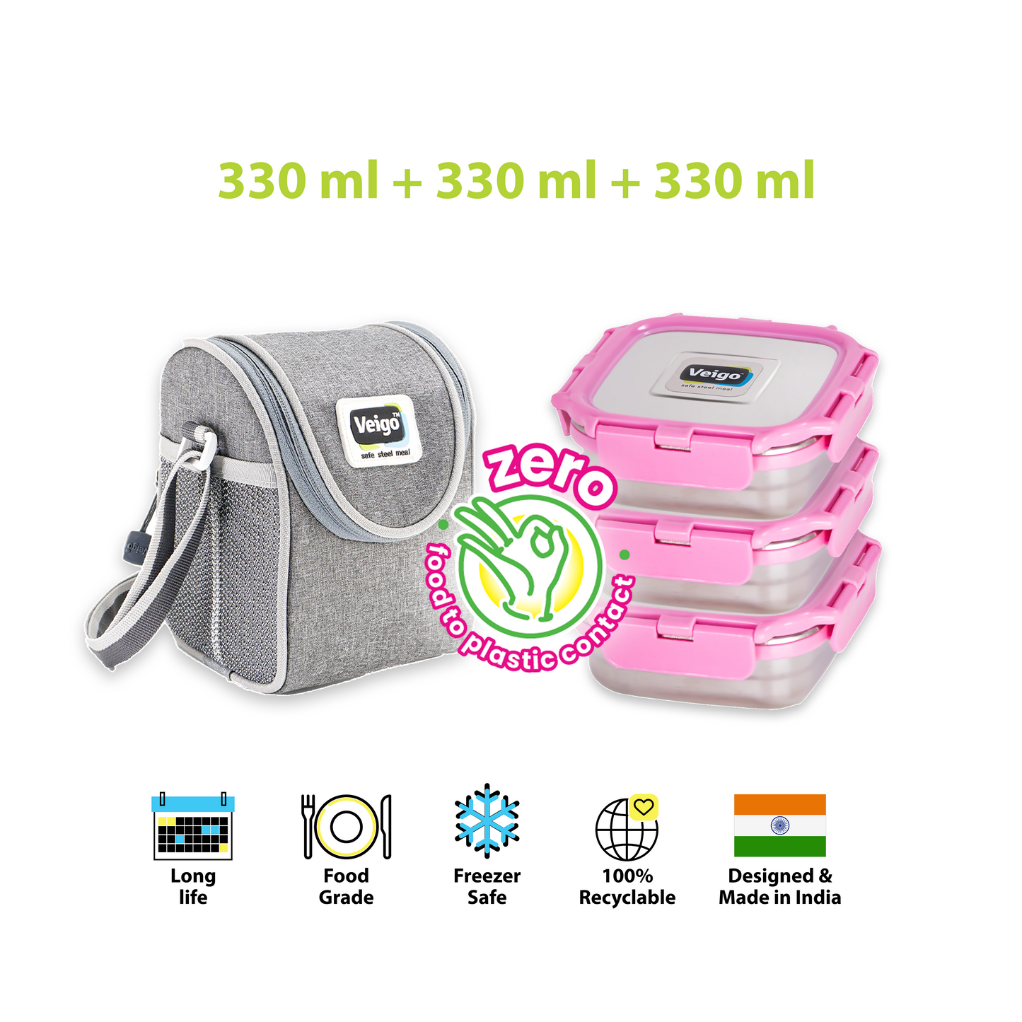 Veigo LunchBoss Combo- Tower of 3 in Lunch Bag