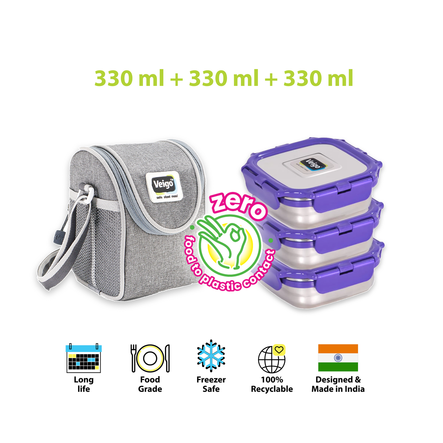 Veigo LunchBoss Combo- Tower of 3 in Lunch Bag
