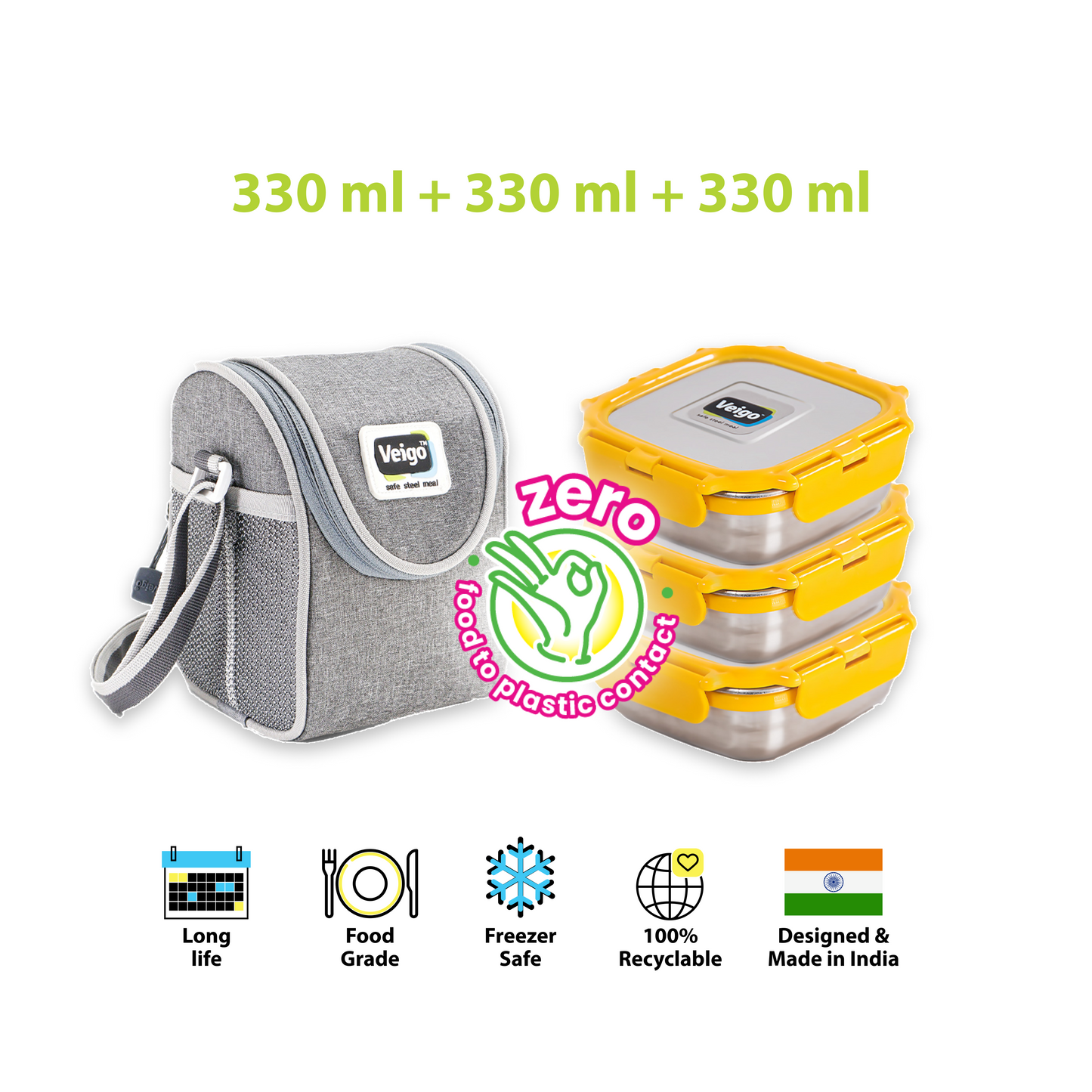 Veigo LunchBoss Combo- Tower of 3 in Lunch Bag