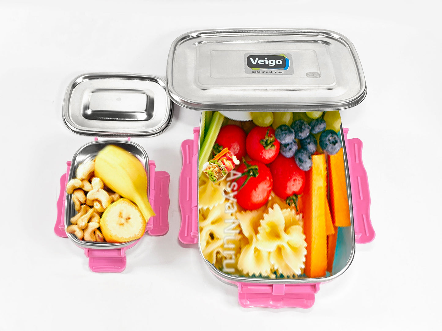 Veigo MaxoSteel JUMBO Lunch Box w/ Veg Box - Veigo Lunch Box / Green