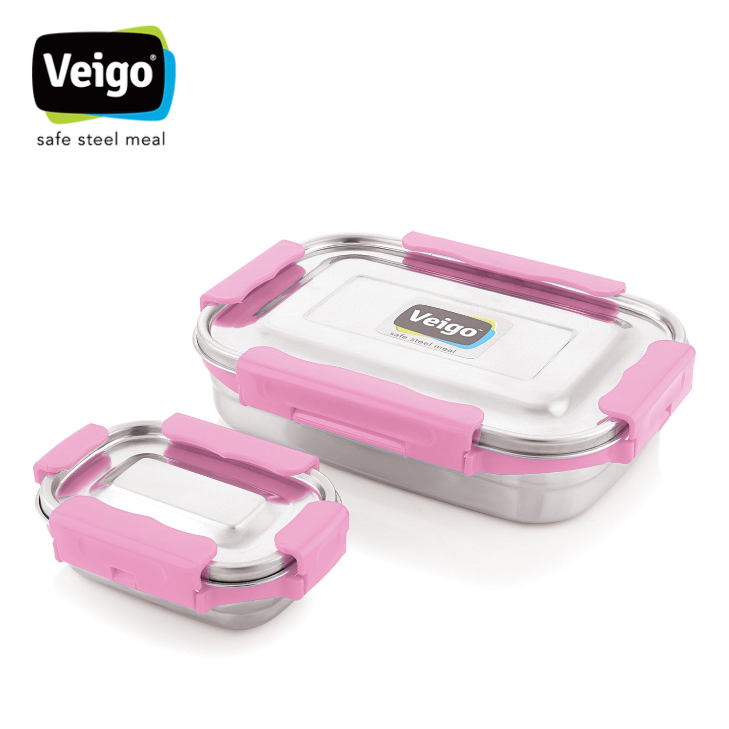 Veigo MaxoSteel JUMBO Lunch Box w/ Veg Box - Veigo Lunch Box / Pink