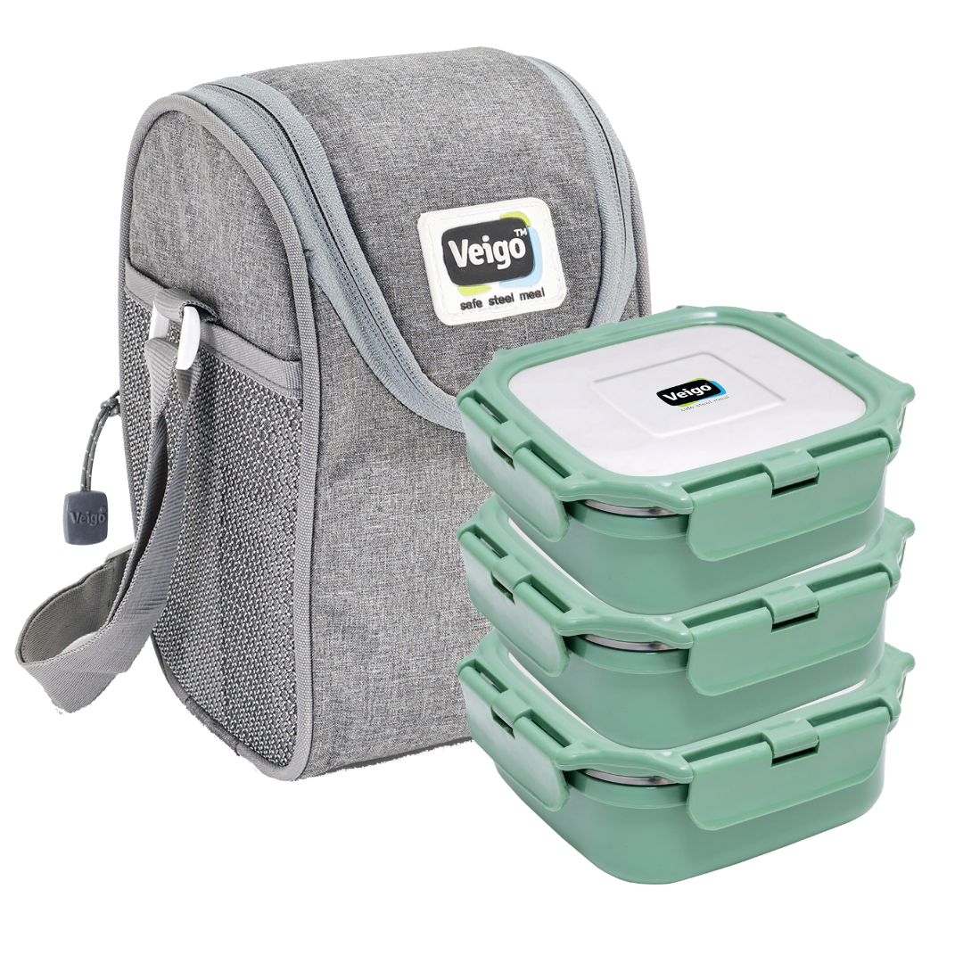 Veigo HeatUp Medium ( Microwave Safe) - Veigo Military Green / Set of 3 with Insulated Pouch