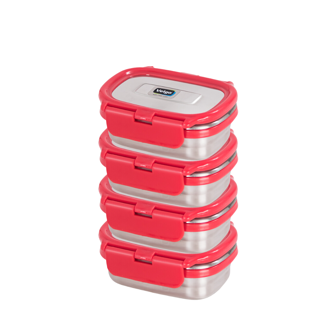 Veigo Chutney & Condiment Storage Dabbi - Set of 4 - Veigo Red / Original