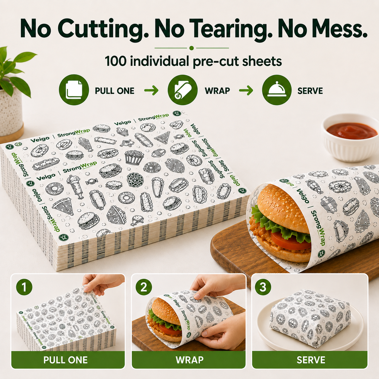 Veigo StrongWrap Food Wrapping Paper Sheets (Square)