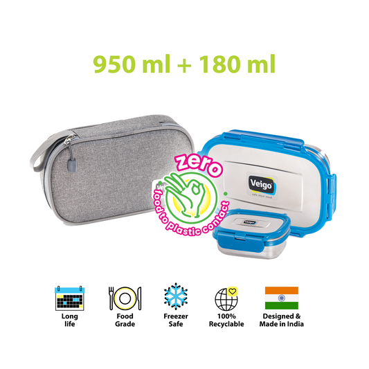 Veigo Jumbo Steel Lunch Box Set with Pouch - Veigo Dark Blue / Original