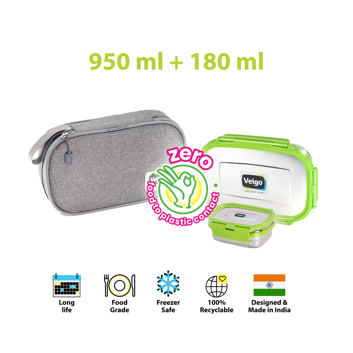 Veigo Jumbo Steel Lunch Box Set with Insulated Pouch