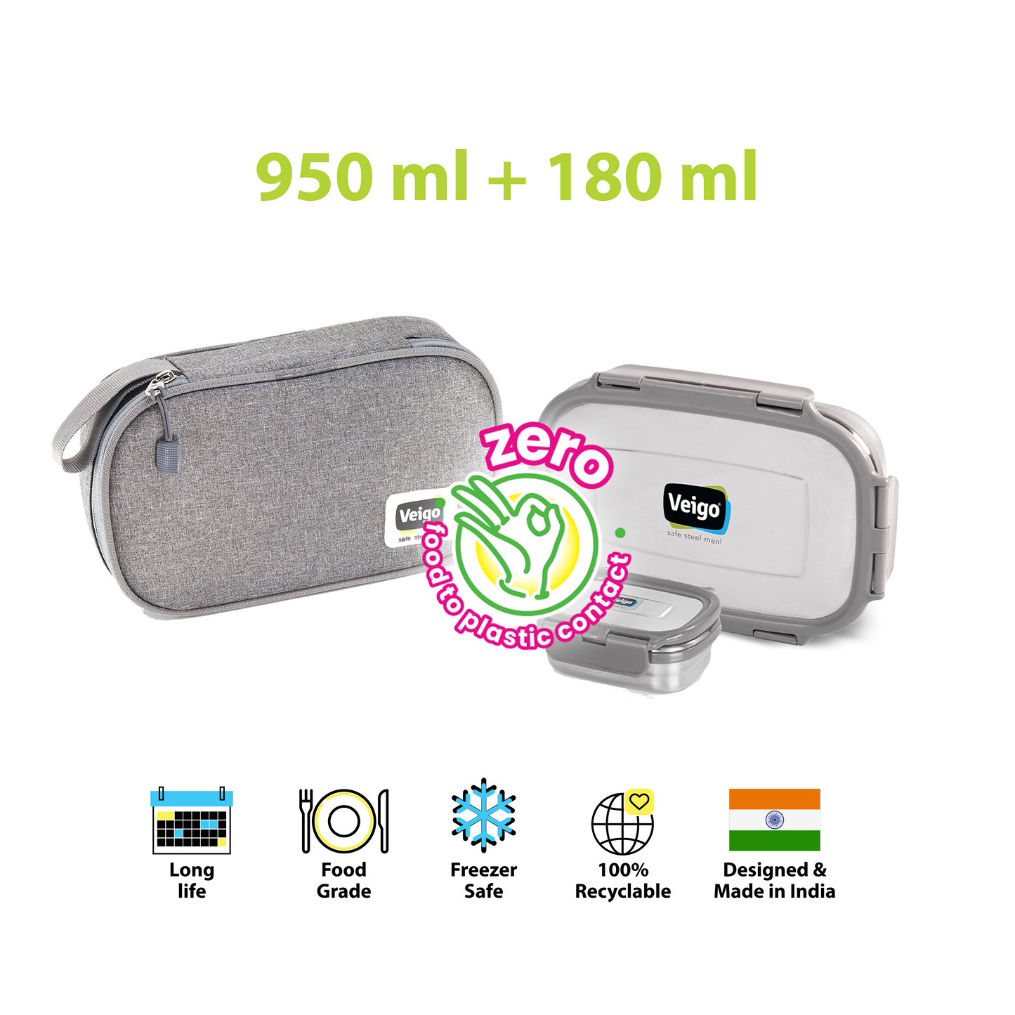 Veigo Jumbo Steel Lunch Box Set with Insulated Pouch