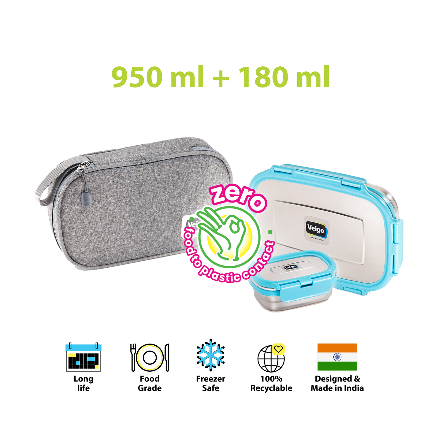 Veigo Jumbo Steel Lunch Box Set with Insulated Pouch