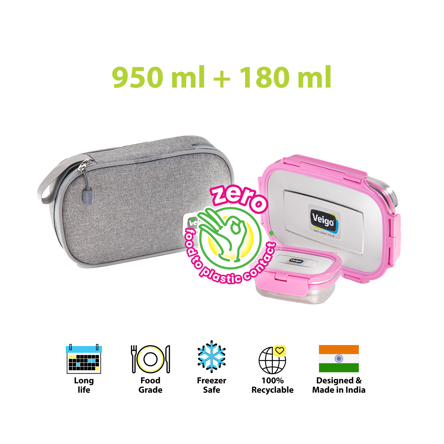 Veigo Jumbo Steel Lunch Box Set with Insulated Pouch
