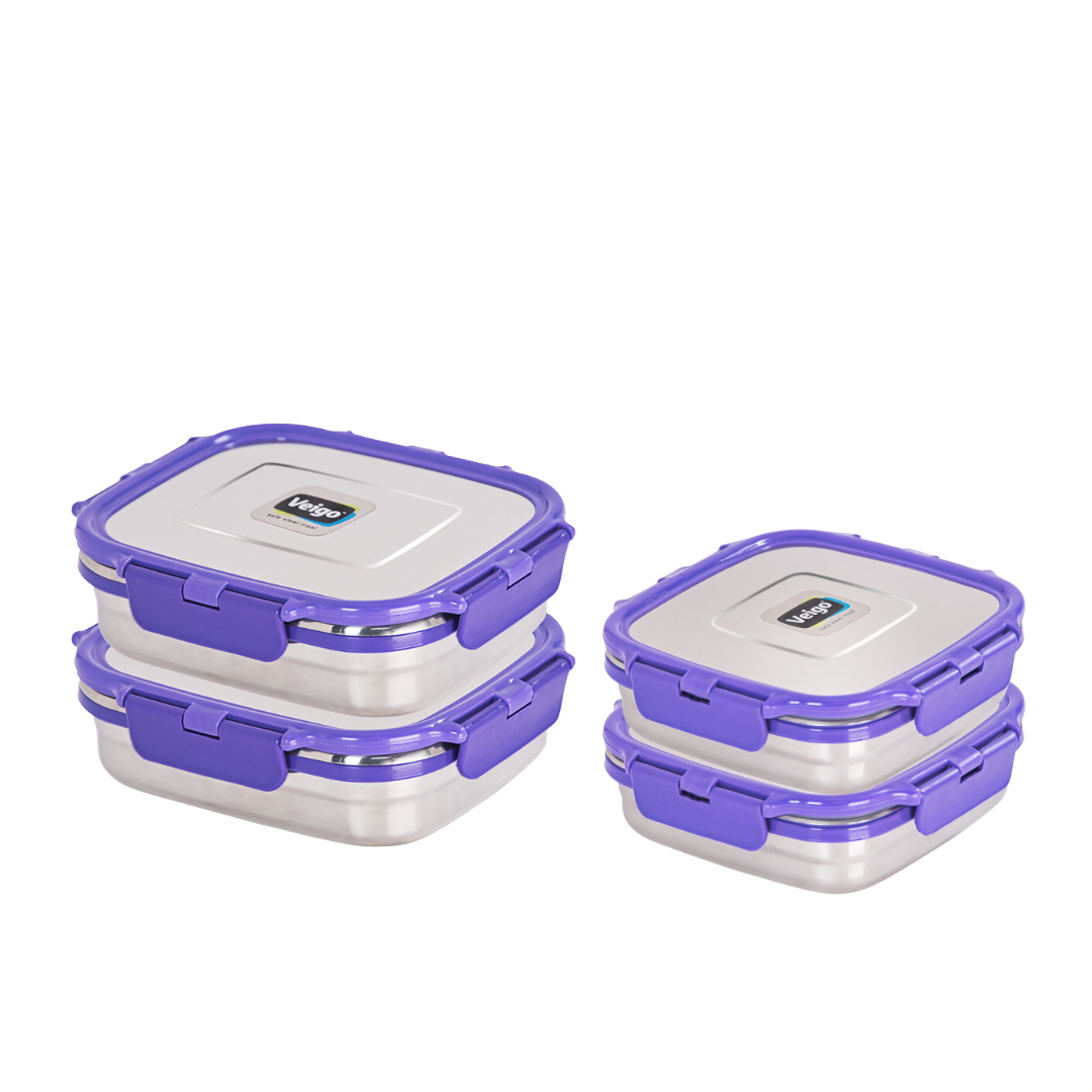 Veigo SANDWICH Steel Lunch Box - Veigo 2 Sandwich + 2 Large Value Saver Set / Violet