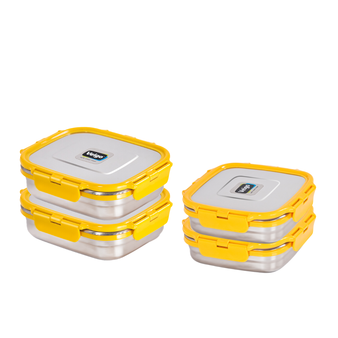 Veigo SANDWICH Steel Lunch Box - Veigo 2 Sandwich + 2 Large Value Saver Set / Yellow