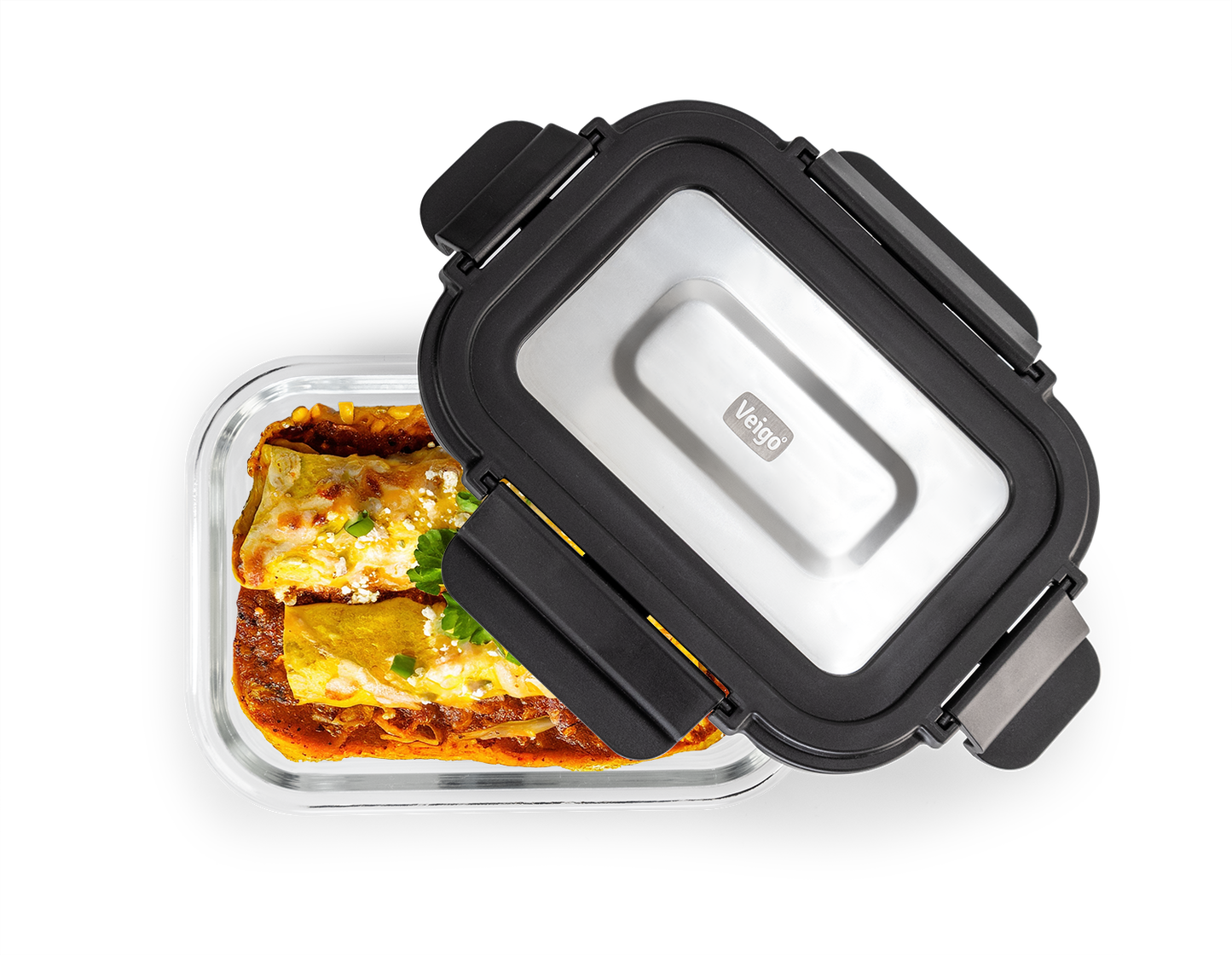 Veigo Pure and Sure series | Rectangle | Borosilicate Glass Container with Stainless Steel Lid - Veigo 370 ML / Stone
