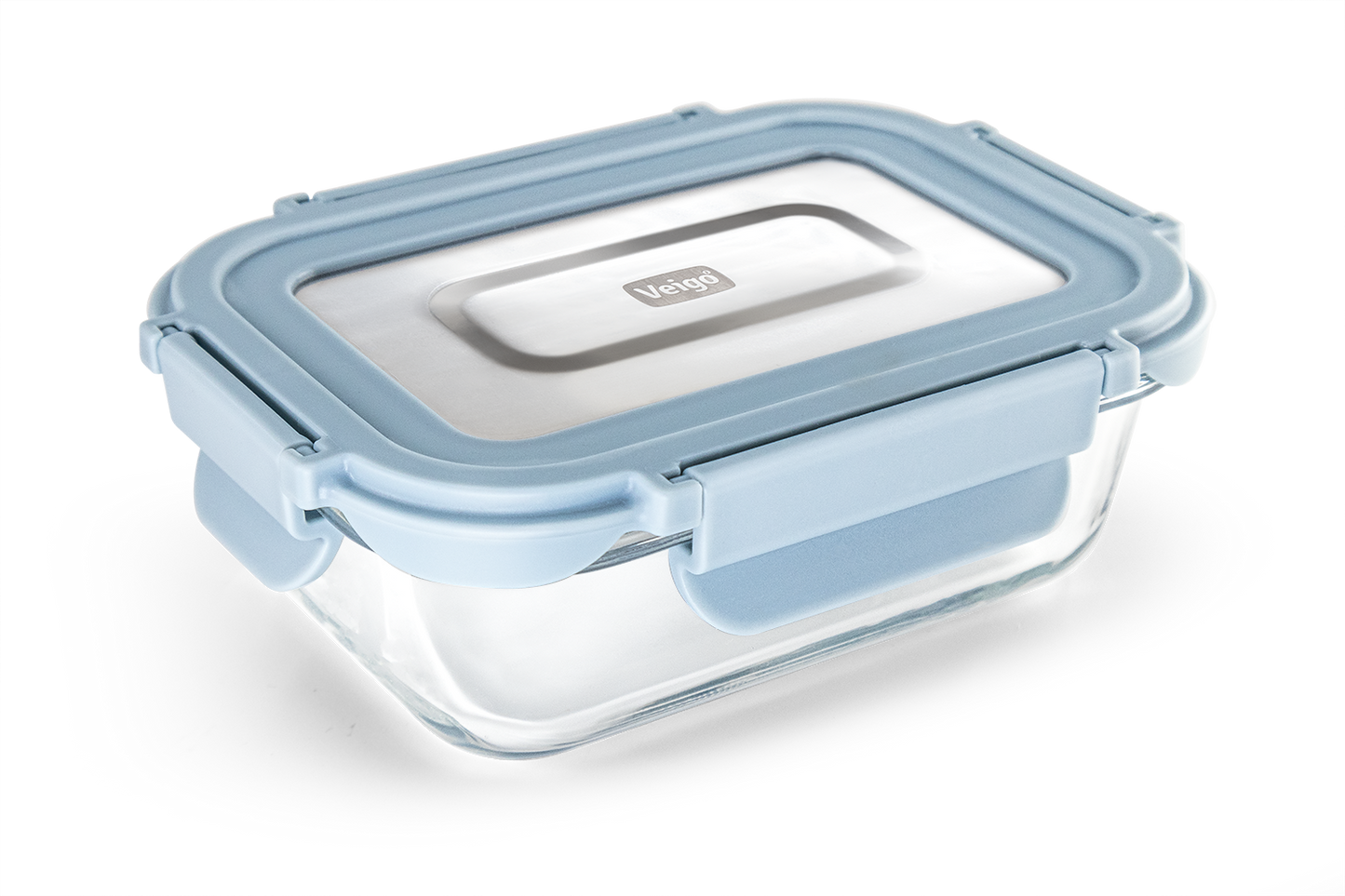 Veigo Pure and Sure series | Rectangle | Borosilicate Glass Container with Stainless Steel Lid - Veigo 370 ML / Sky