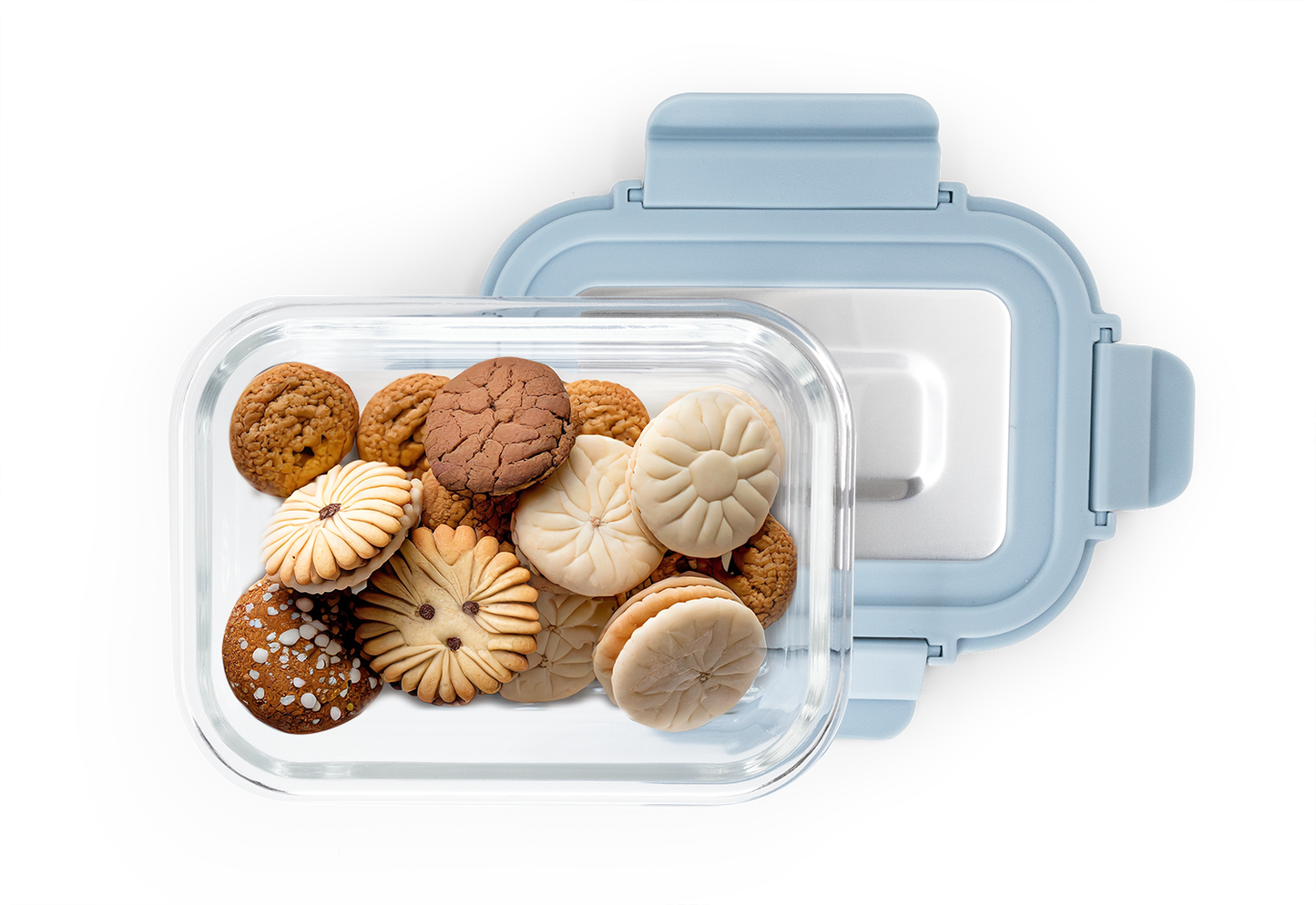 Veigo Pure and Sure series | Rectangle | Borosilicate Glass Container with Stainless Steel Lid - Veigo 370 ML / Stone