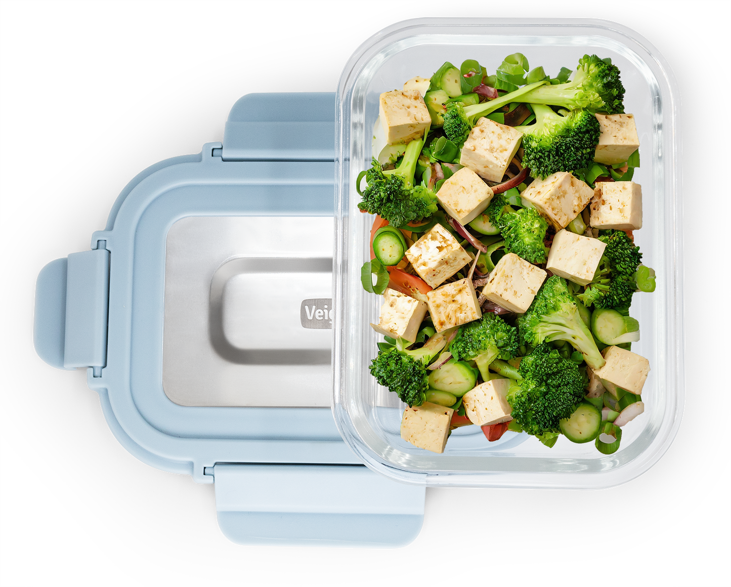 Veigo Pure and Sure series | Rectangle | Borosilicate Glass Container with Stainless Steel Lid - Veigo 370 ML / Stone