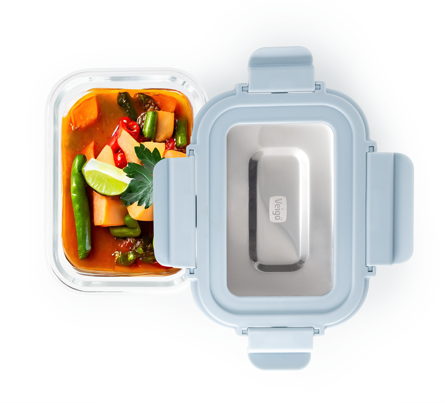 Veigo Pure and Sure series | Rectangle | Borosilicate Glass Container with Stainless Steel Lid - Veigo 370 ML / Stone