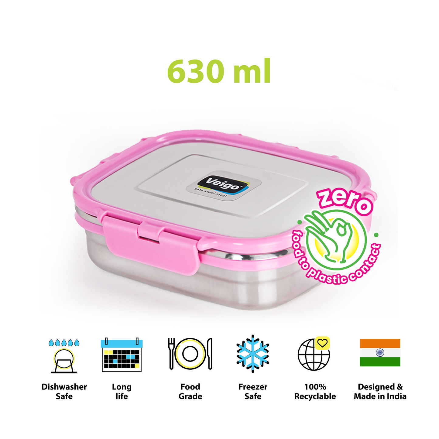 Veigo LARGE Steel Lunch Box | Leakproof & Eco-Friendly