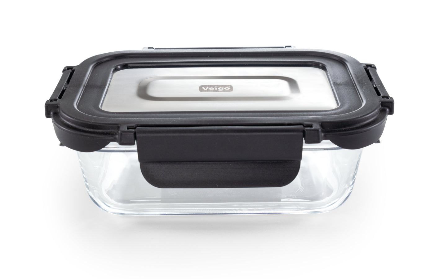 Veigo Pure and Sure series | Rectangle | Borosilicate Glass Container with Stainless Steel Lid - Veigo 370 ML / Stone