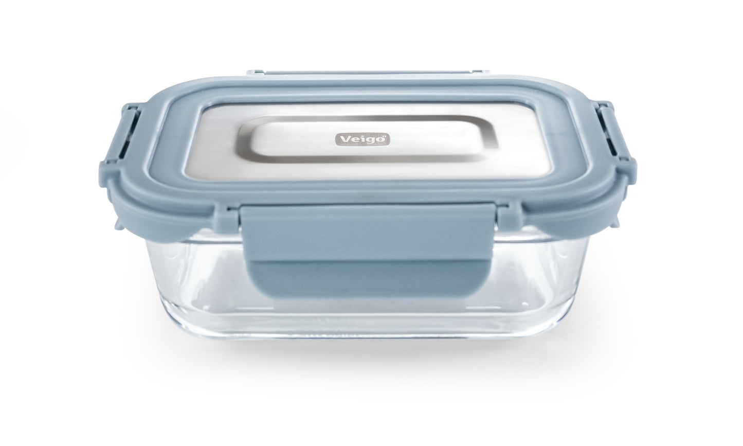 Veigo Pure and Sure series | Rectangle | Borosilicate Glass Container with Stainless Steel Lid - Veigo 370 ML / Stone