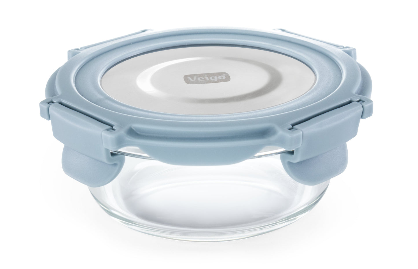 Veigo Pure and Sure | ROUND | Borosilicate Glass Container with Stainless Steel Lid - Veigo Sky