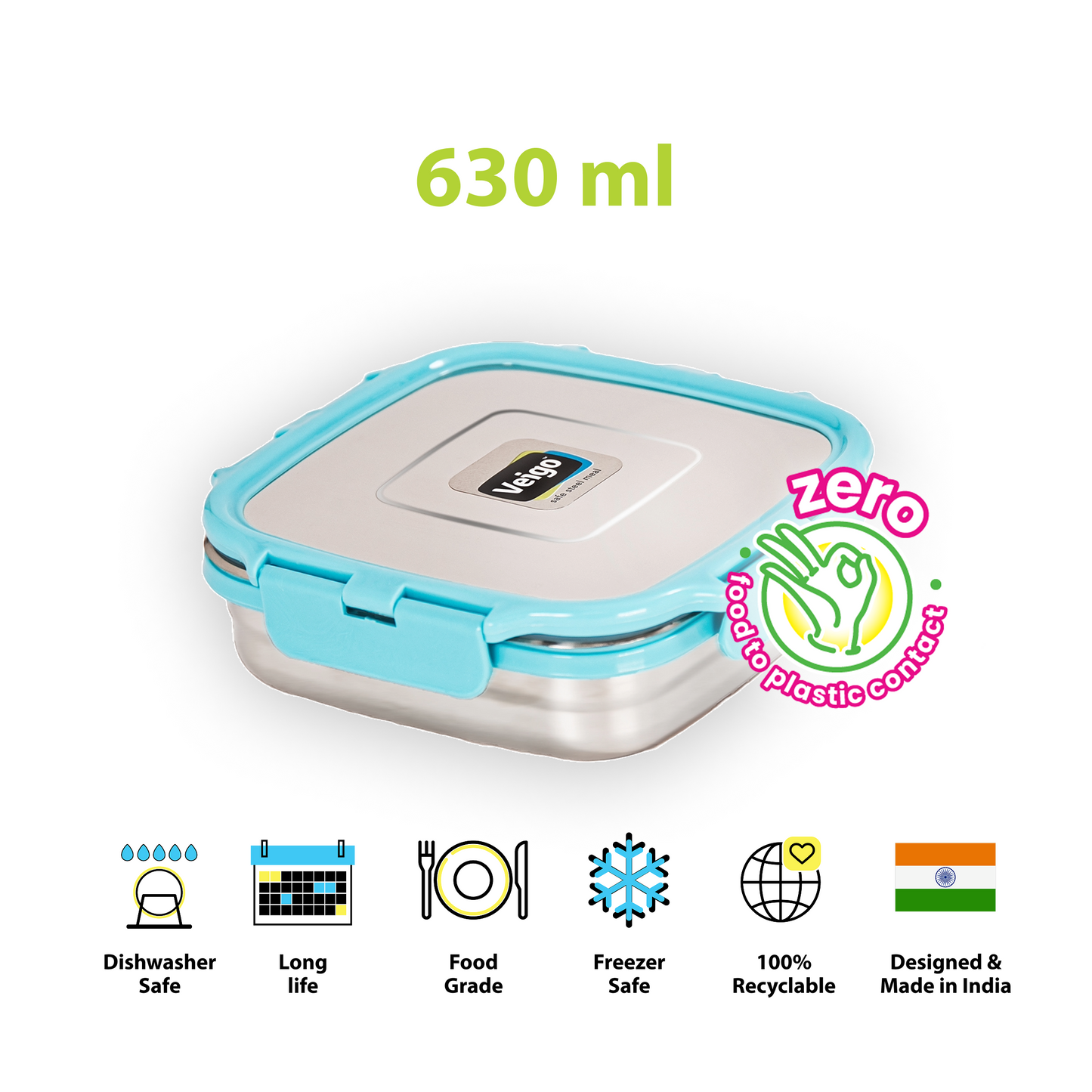 Veigo SANDWICH Steel Lunch Box - Veigo Single Piece / Aqua Blue