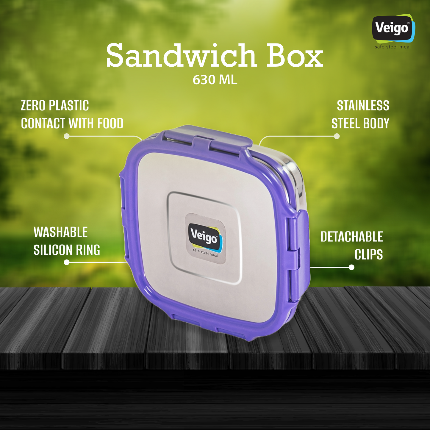 Veigo SANDWICH Steel Lunch Box - Veigo Single Piece / Green