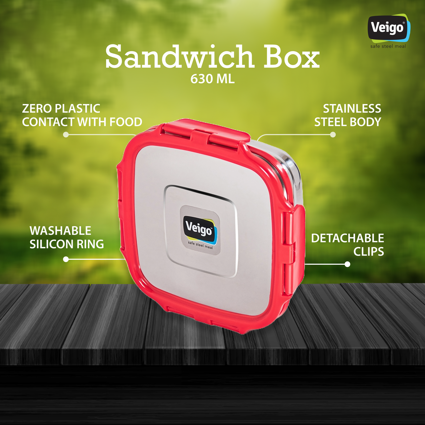 Veigo SANDWICH Steel Lunch Box - Veigo Single Piece / Green
