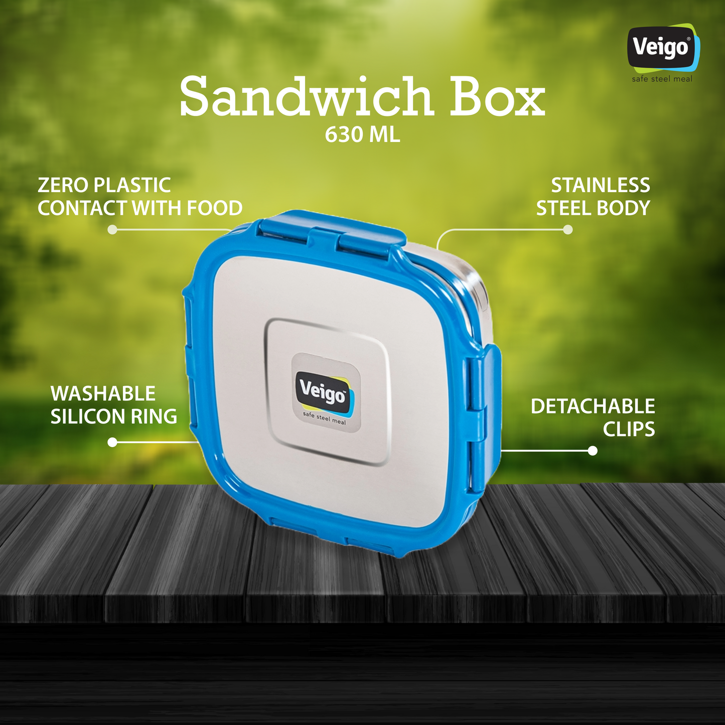 Veigo SANDWICH Steel Lunch Box - Veigo Single Piece / Green