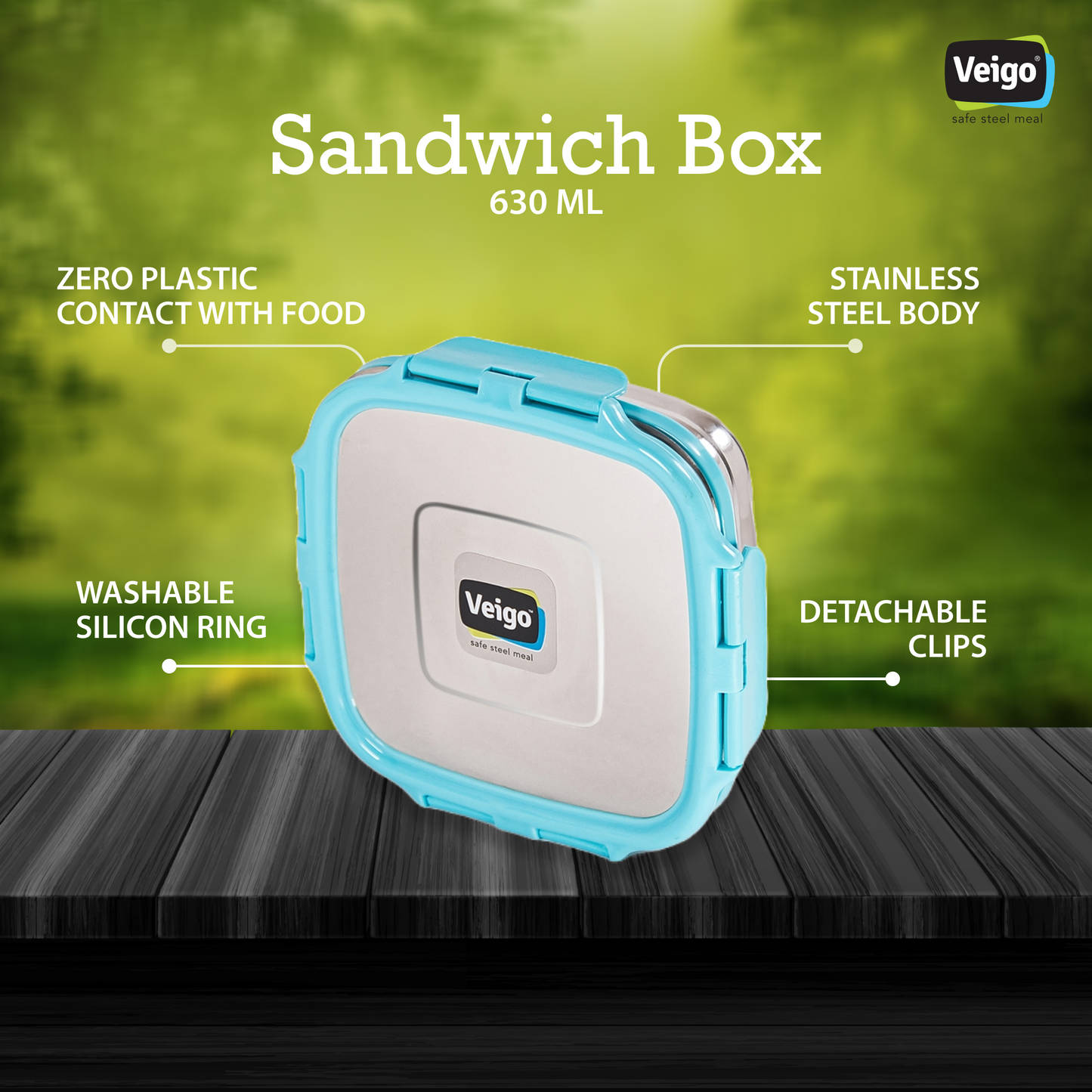 Veigo SANDWICH Steel Lunch Box - Veigo Single Piece / Green