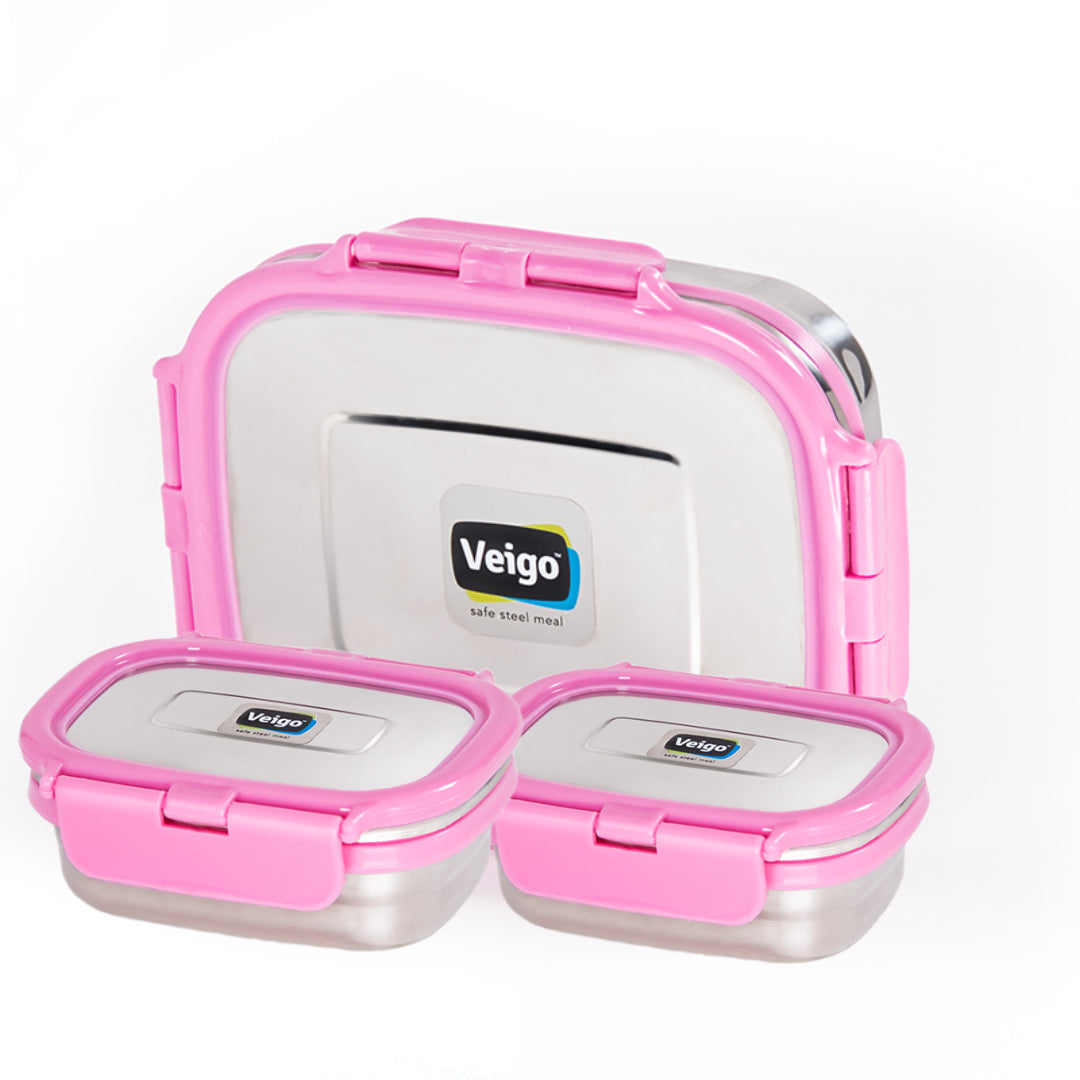 Veigo Daftar- Set of 3 Lunch Boxes in Lunch Bag - Veigo Yellow / Original