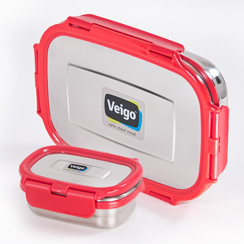 Veigo Jumbo Steel Lunch Box Set with Pouch - Veigo Green / Original
