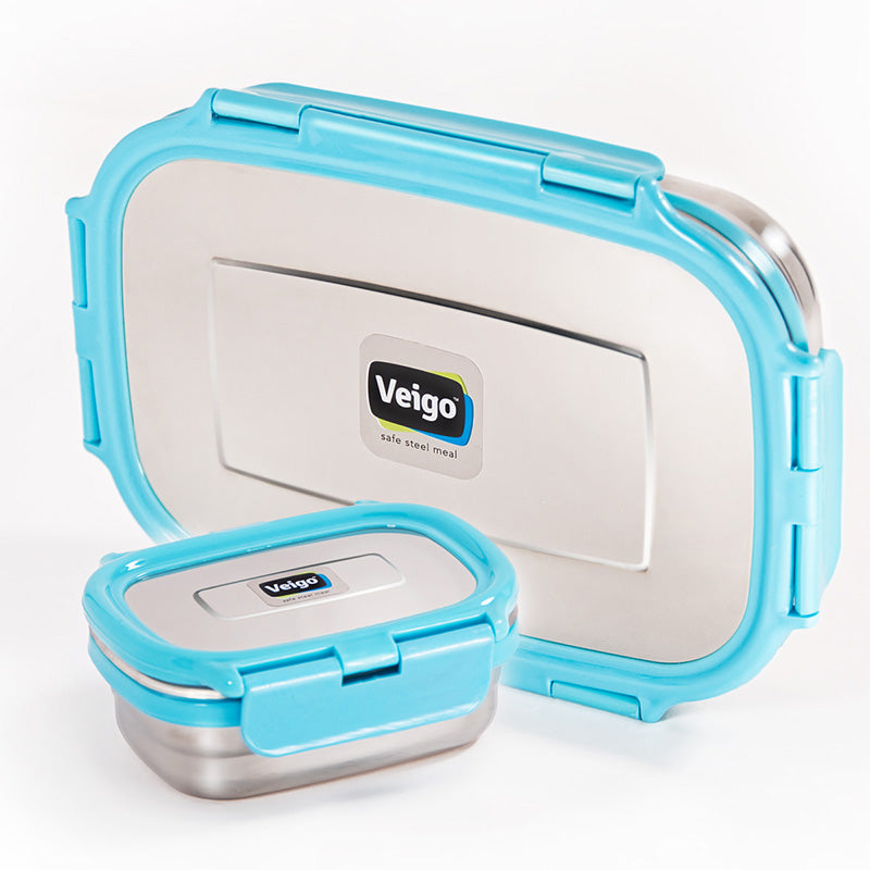 Veigo Jumbo Steel Lunch Box Set with Pouch - Veigo Green / Original