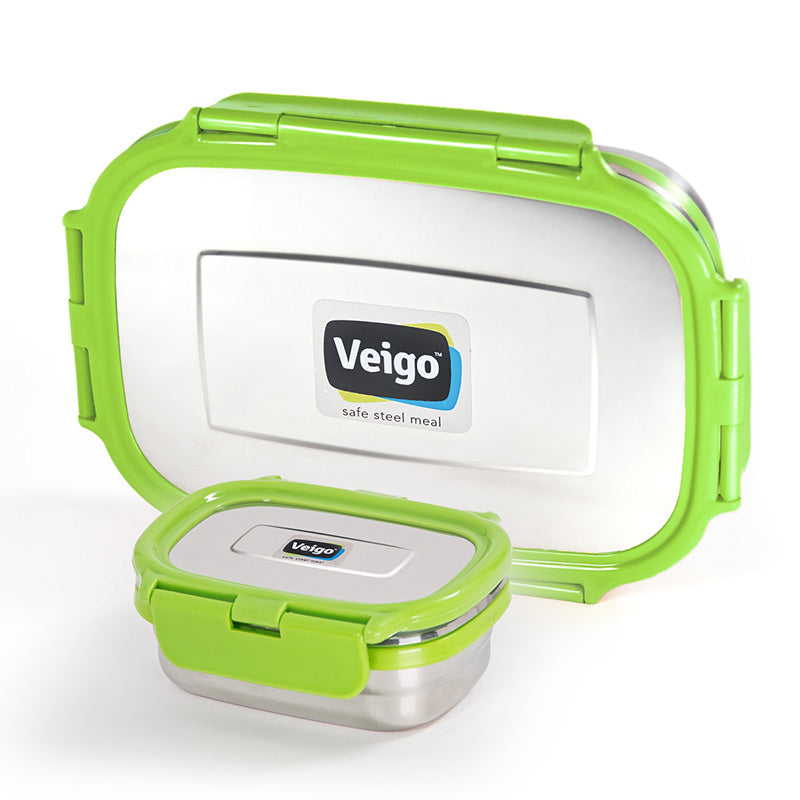 Veigo Jumbo Steel Lunch Box Set with Pouch - Veigo Green / Original