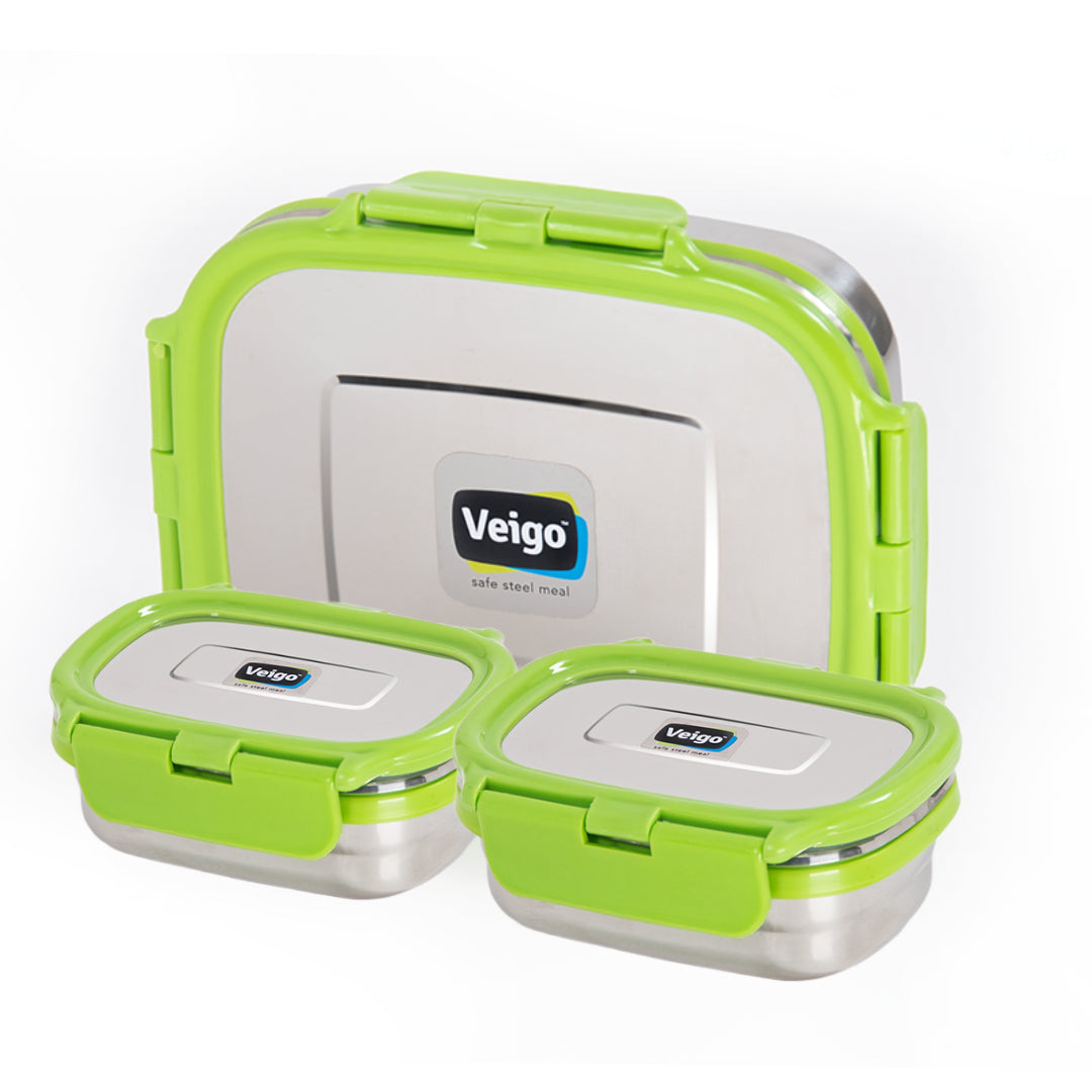 Veigo Daftar- Set of 3 Lunch Boxes in Lunch Bag - Veigo Yellow / Original