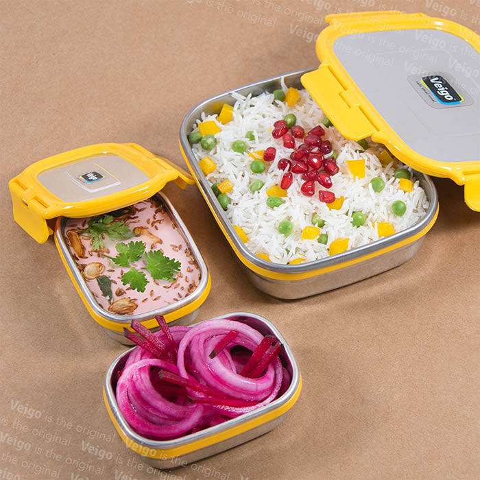 Veigo Daftar- Set of 3 Lunch Boxes in Lunch Bag - Veigo Yellow / Original