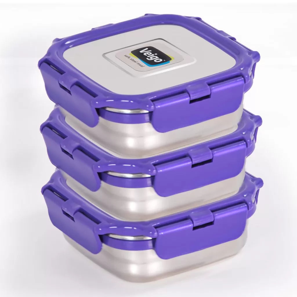 Veigo MEDIUM Steel Snack Box - Veigo Stack of 3 - Value Deal / Violet