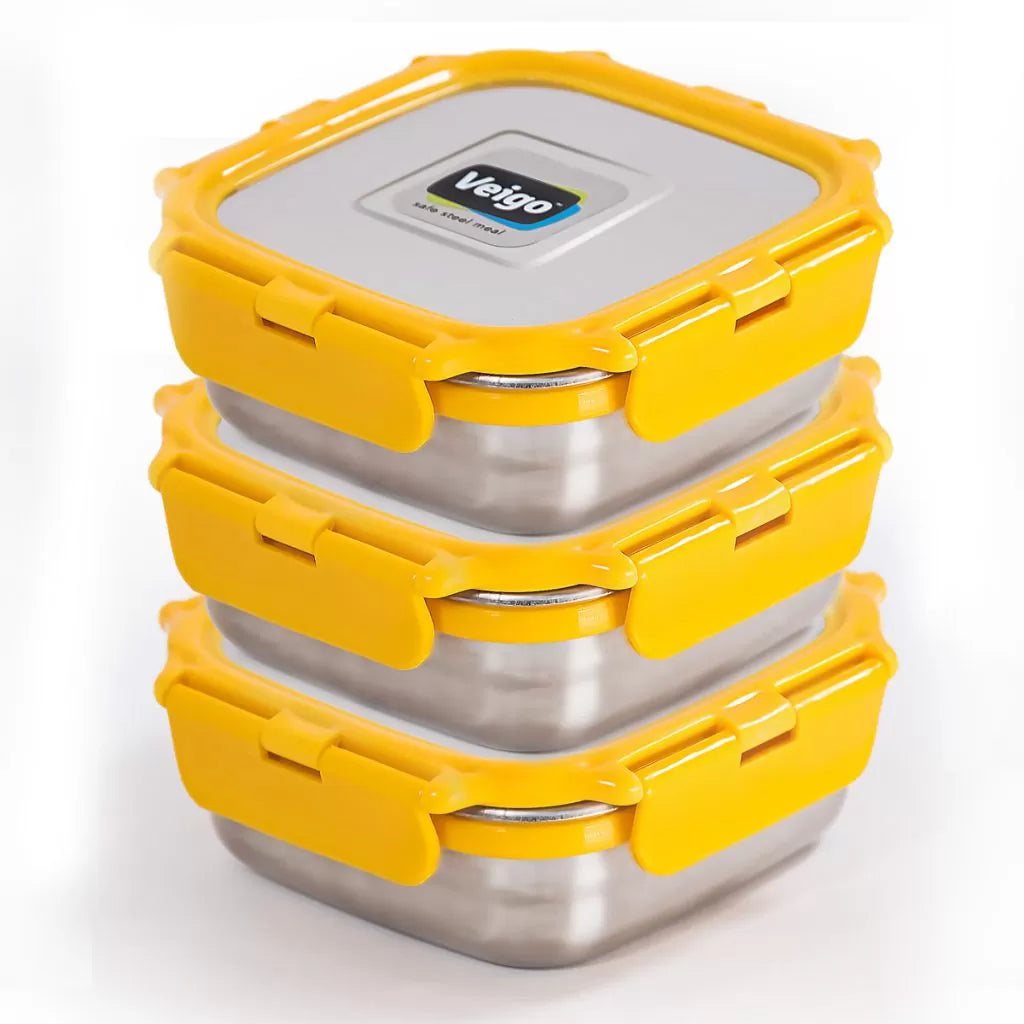 Veigo MEDIUM Steel Snack Box - Veigo Stack of 3 - Value Deal / Yellow