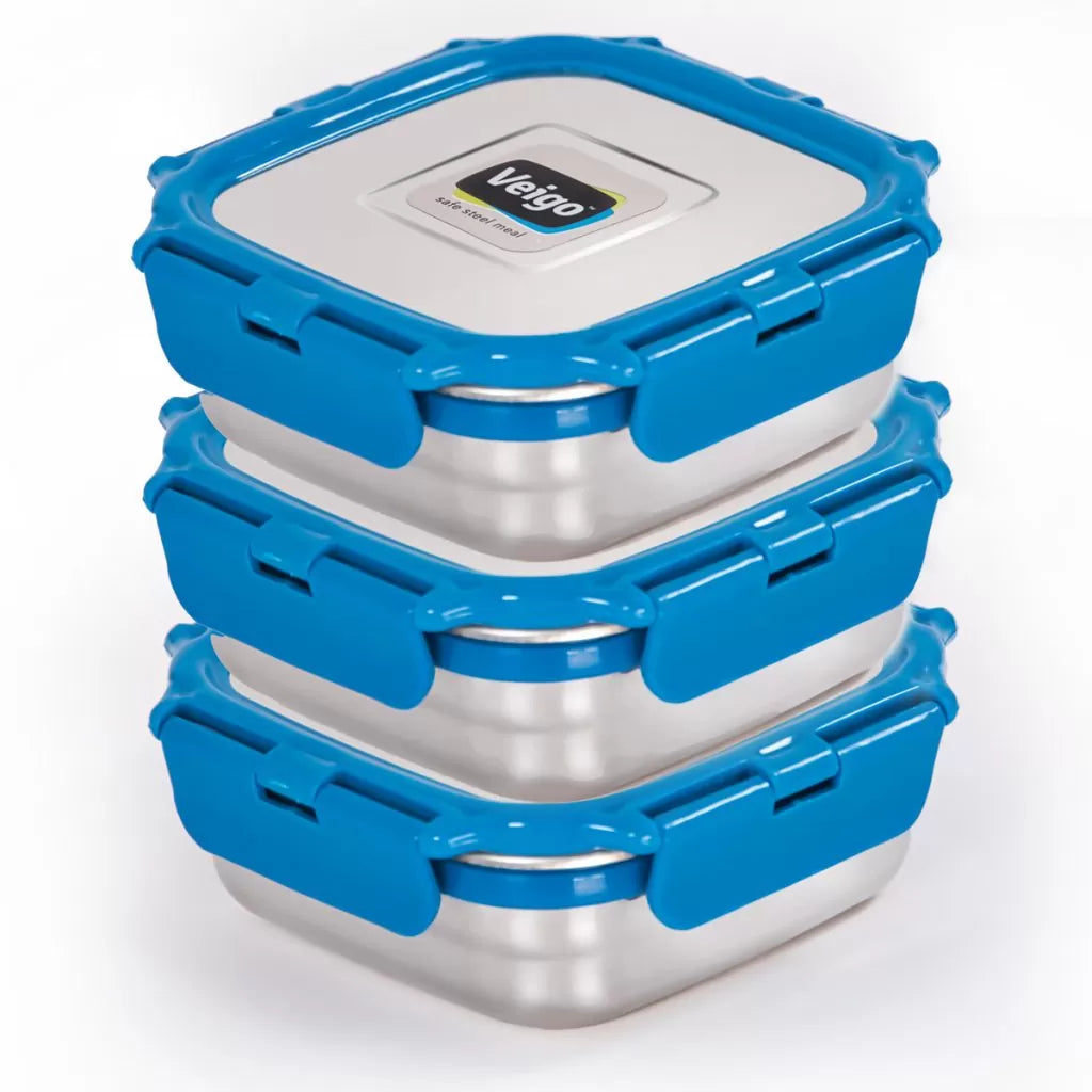 Veigo MEDIUM Steel Snack Box - Veigo Stack of 3 - Value Deal / Dark Blue