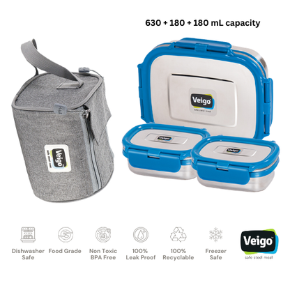 Veigo Daftar- Set of 3 Lunch Boxes in Lunch Bag