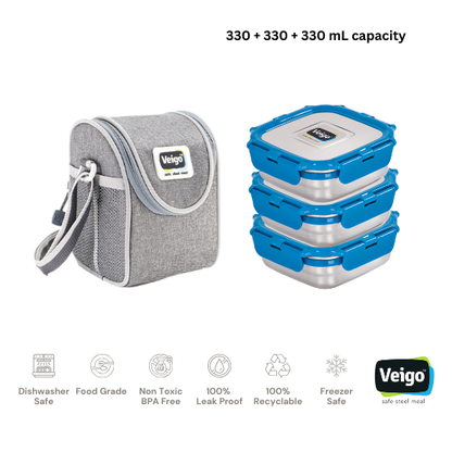 Veigo LunchBoss Combo- Tower of 3 in Lunch Bag