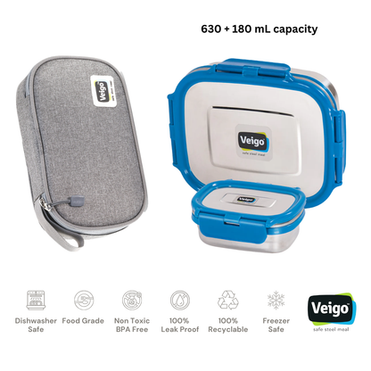 Veigo On The Go - Set of 2 Lunch Boxes in a Flat Pouch