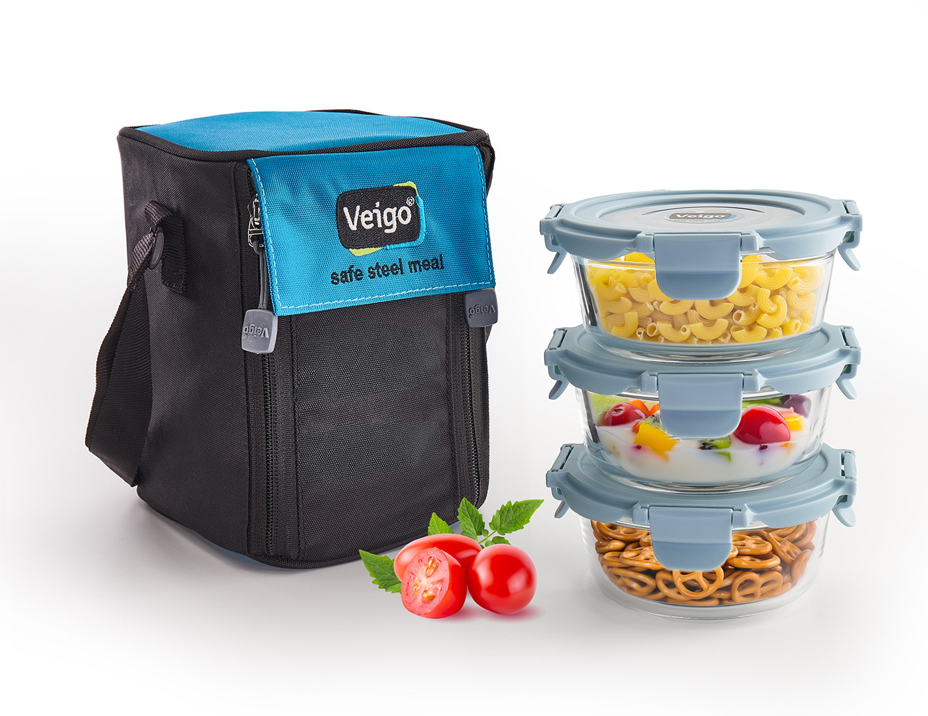 Veigo Glass LunchBoss- Set of 3 Round in an Insulated Pouch ...