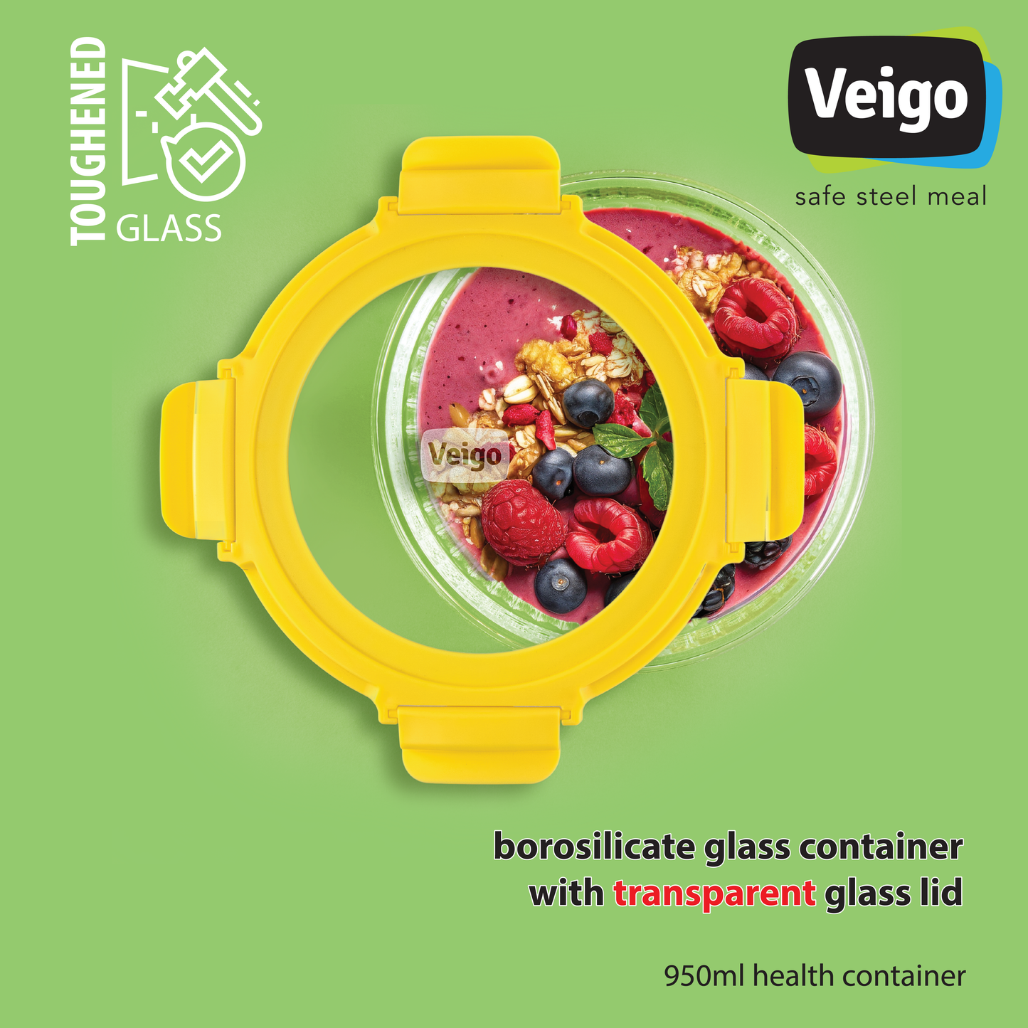 Veigo See & Serve |ROUND| Glass Container w/ Glass Lid