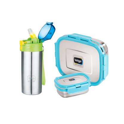 Veigo Lunch Box Set w/ Peacock Blue SIP Bottle