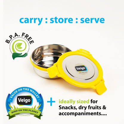 Veigo Round Steel Snack Box| Leakproof Steel Storage Box