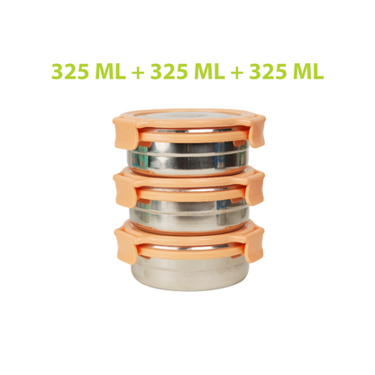 Veigo Stack of 3 Round Steel Boxes | Durable & Leakproof