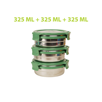 Veigo Stack of 3 Round Steel Boxes | Durable & Leakproof
