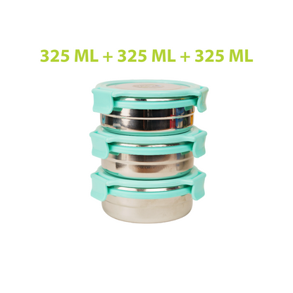 Veigo Stack of 3 Round Steel Boxes | Durable & Leakproof